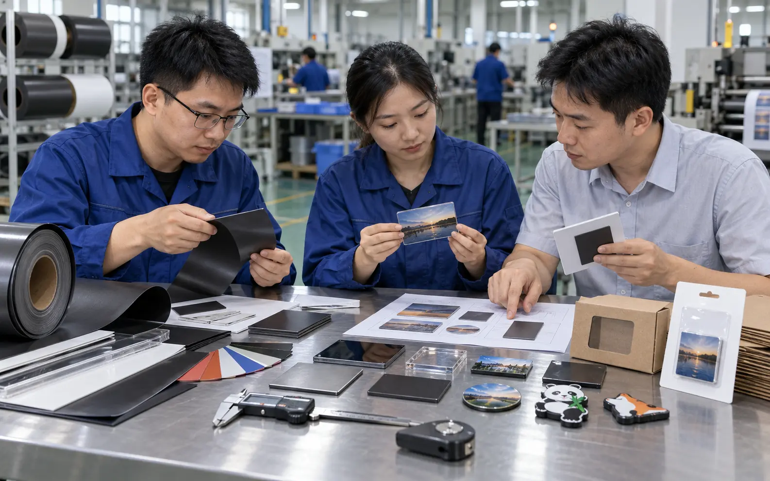 Cross-functional product review connecting magnetic materials product development quality control and finished merchandise