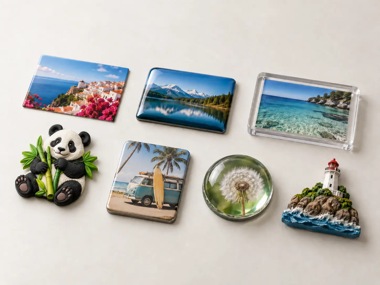 Material sample overview showing construction options for custom magnetic merchandise