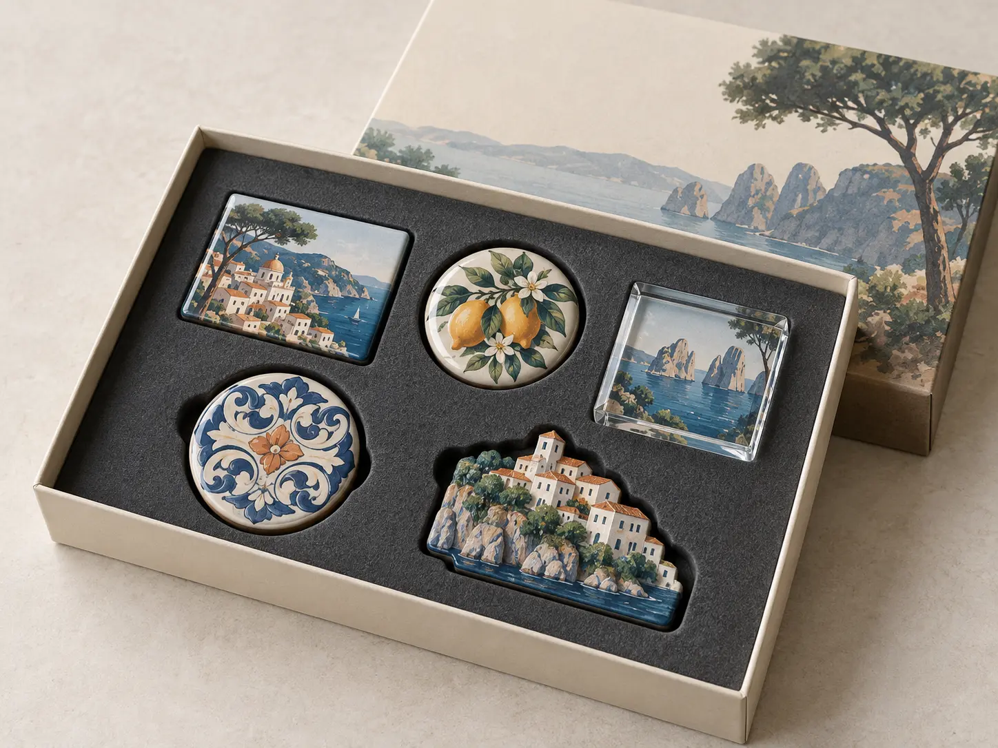Multi-piece magnetic product set with custom fitted insert
