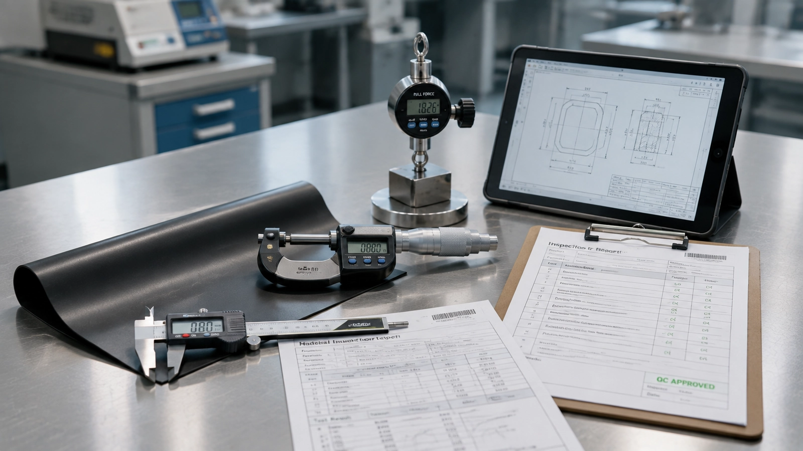 Material quality control inspection for anisotropic rubber magnet sheets, adhesive-backed magnets and printed magnetic media