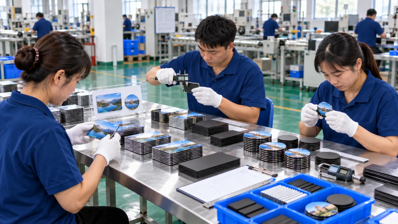 Production and quality-control workflow for custom magnetic merchandise