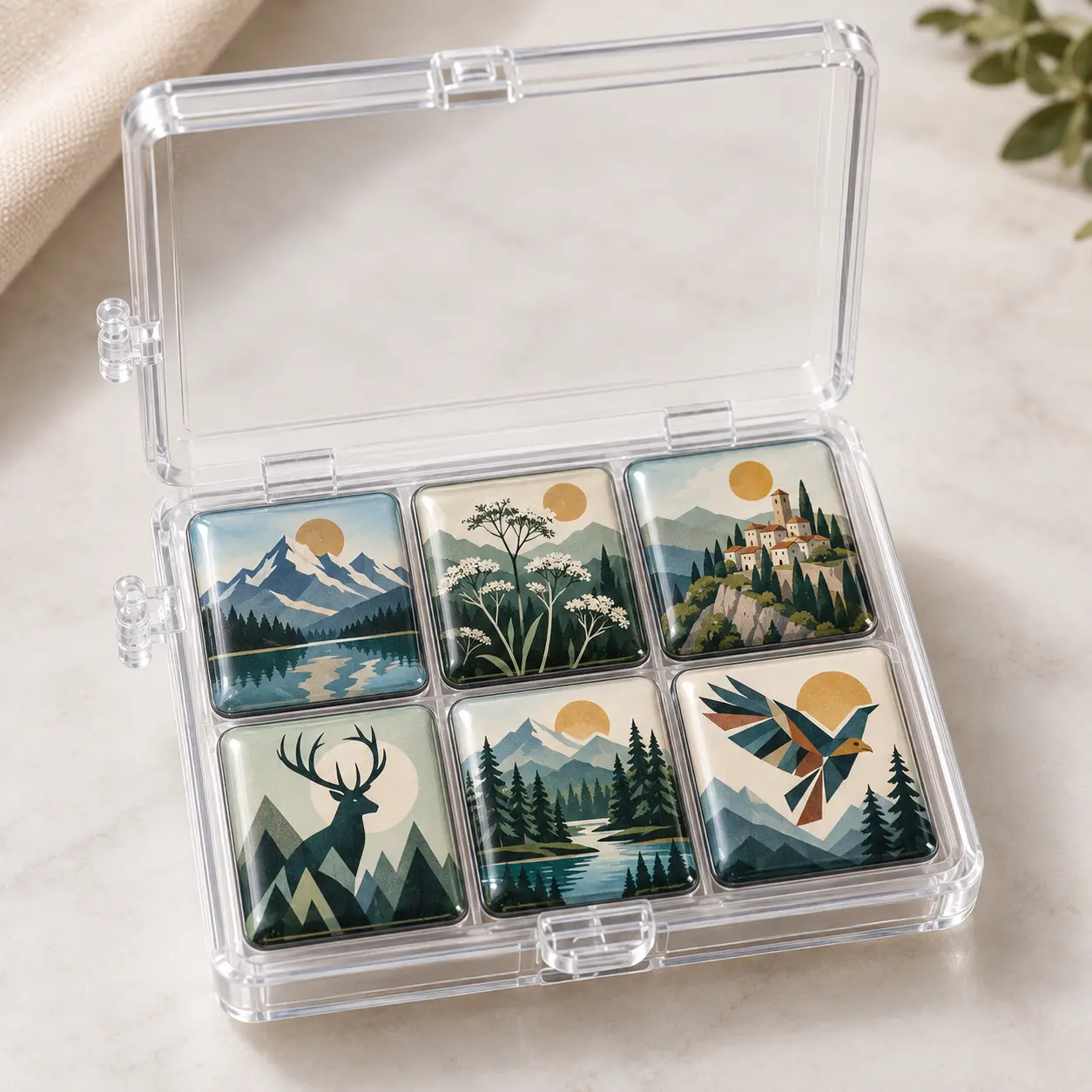 Boxed epoxy magnet set for coordinated licensed merchandise assortments