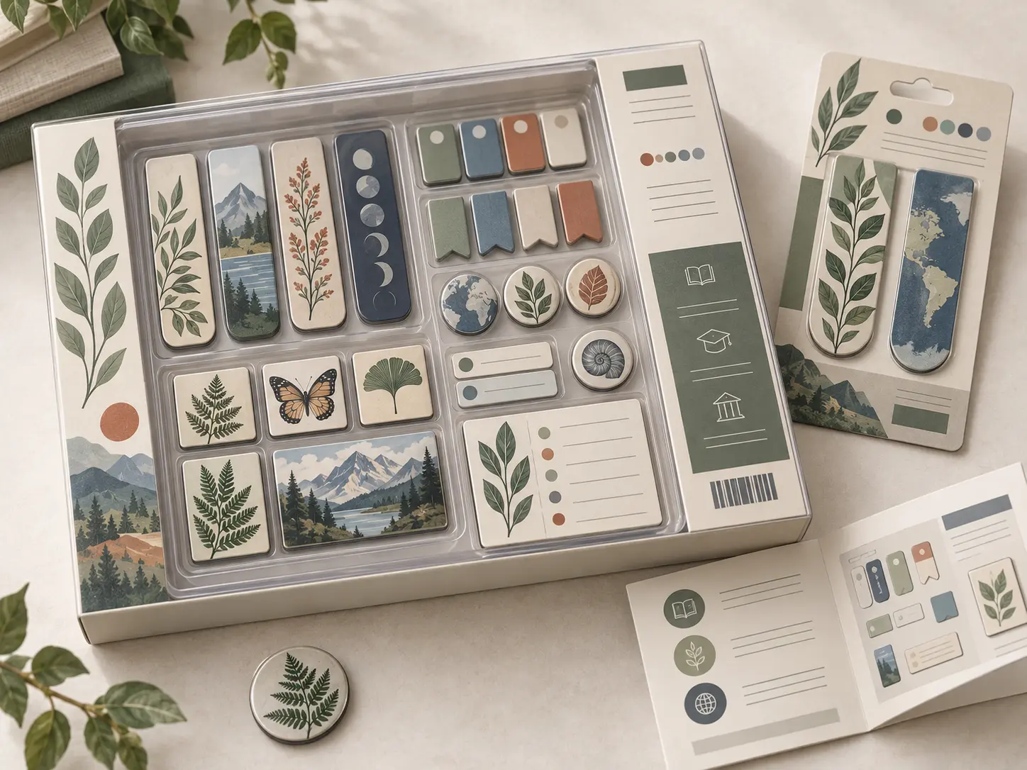 Organized magnetic stationery packaging system with fitted insert and instruction materials