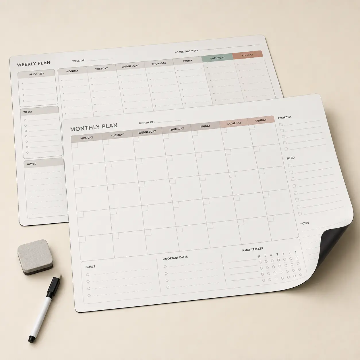 Magnetic weekly and monthly planner